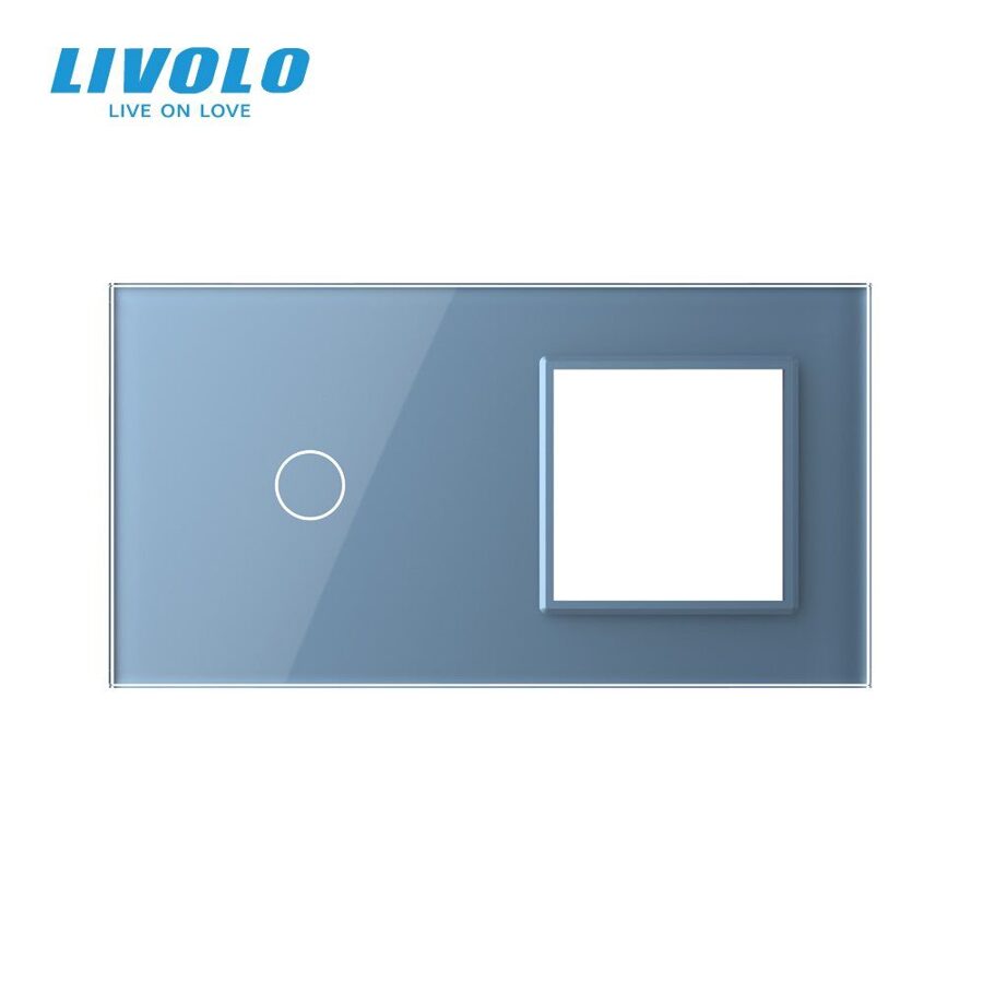 Livolo Zils stikla panelis 1 + Kontaktligzdas rāmis 701G-69