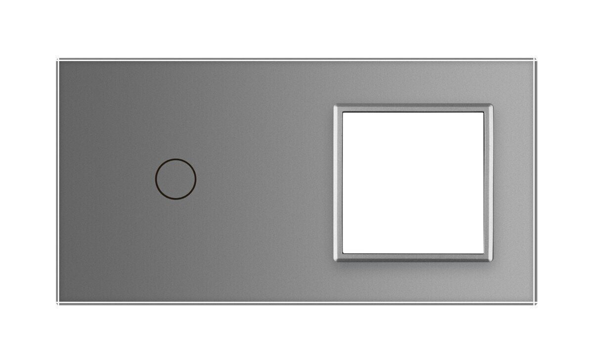 Livolo pelēks (SILVER) stikla panelis 1 + Kontaktligzdas rāmis 701G-64