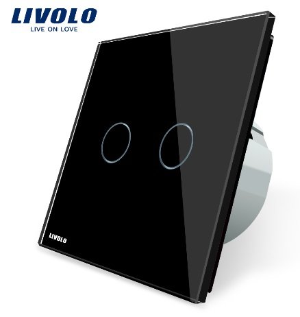 Сенсорный импульсный выключатель Livolo с функцией ДУ двухлинейный, 1 модуль - черный