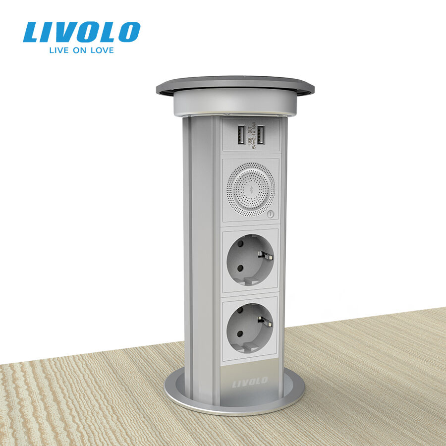 Livolo slēptā/paceļamā Livolo kontaktligzdas tornis ar bezvadu lādēšanu, BT skaļruni 