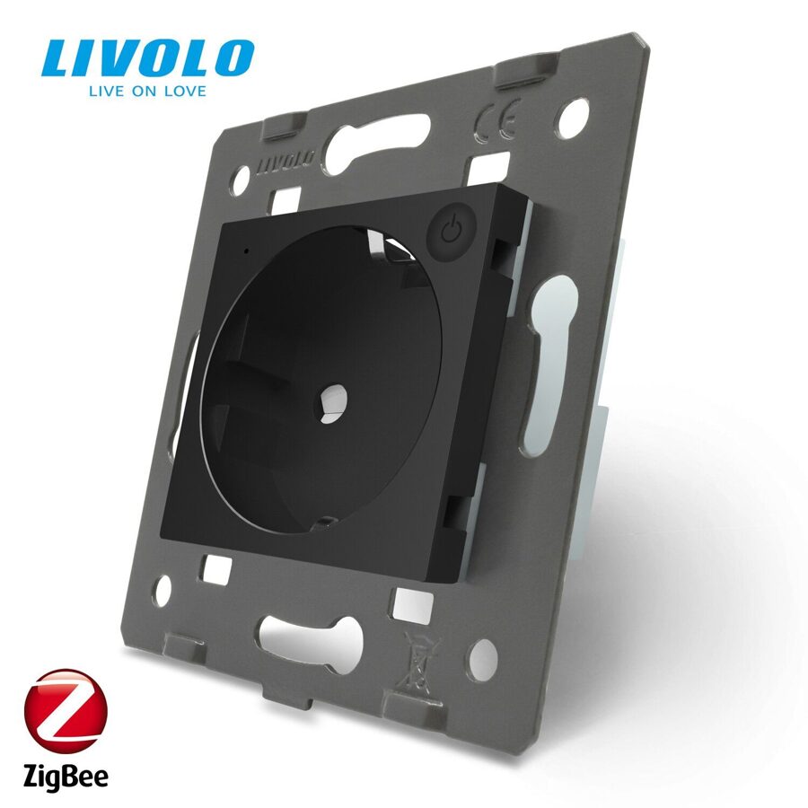 Livolo elektrības kontaktligzda Melna 16A - 80mm -Attālināti vadāma (ZIGBEE)