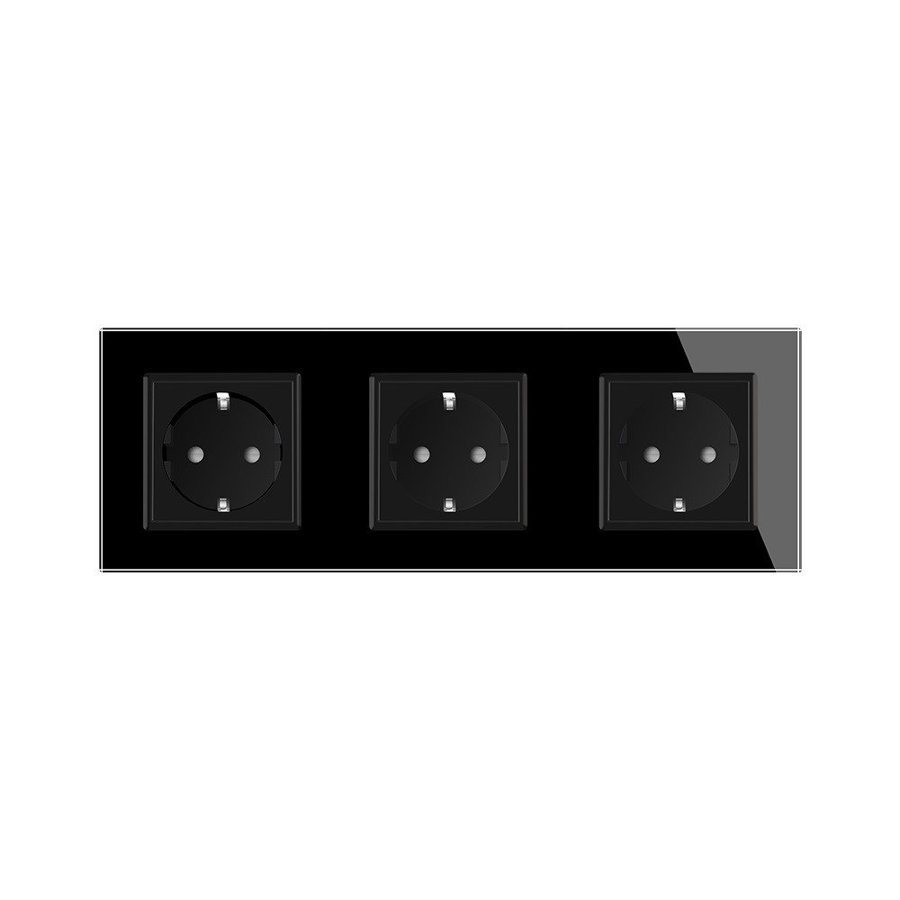 Livolo melns trīsvietīgs stikla kontaktligzdas rāmis 222 x 80mm GPF-3-62, 3 melnas kontaktligzdas WG-71EU-62