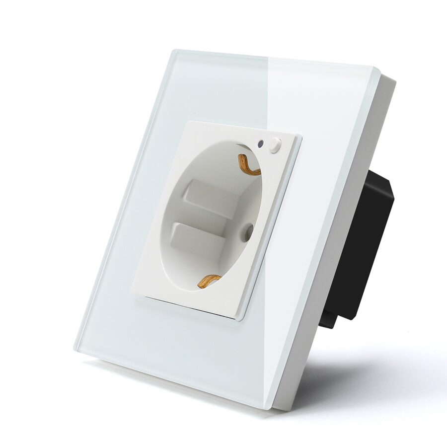 EVO Elektrības kontaktligzda WiFi (rozete)  ar elektroenerģijas monitoringa iespēju Balta ar stikla paneli