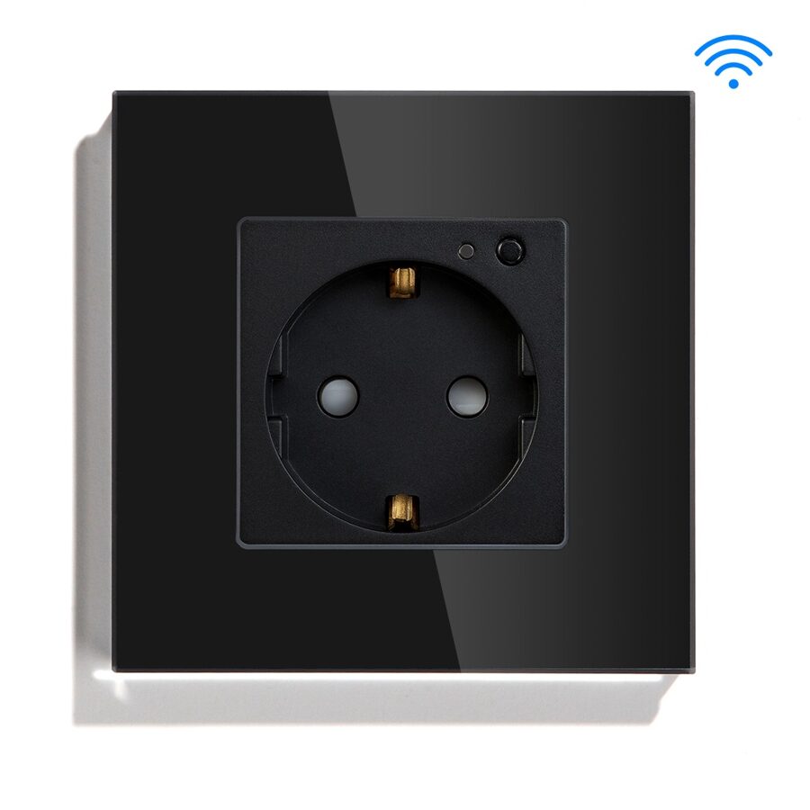 EVO Elektrības kontaktligzda WiFi (rozete) ar elektroenerģijas monitoringa iespēju Melna ar stikla paneli