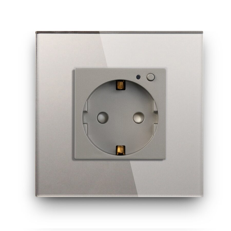 EVO Elektrības kontaktligzda WiFi (rozete) ar elektroenerģijas monitoringa iespēju Pelēku (Silver) ar stikla paneli