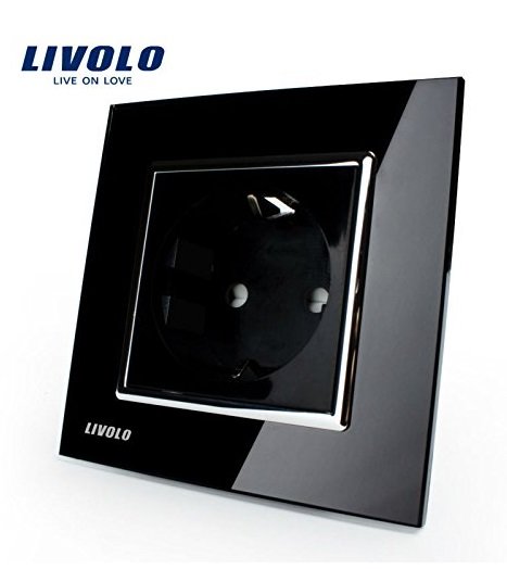 Livolo elektrības kontaktligzda melna 16A - 80mm ar melnu paneli