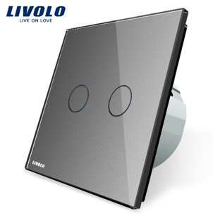 Сенсорный импульсный выключатель Livolo с функцией ДУ двухлинейный, 1 модуль - серый