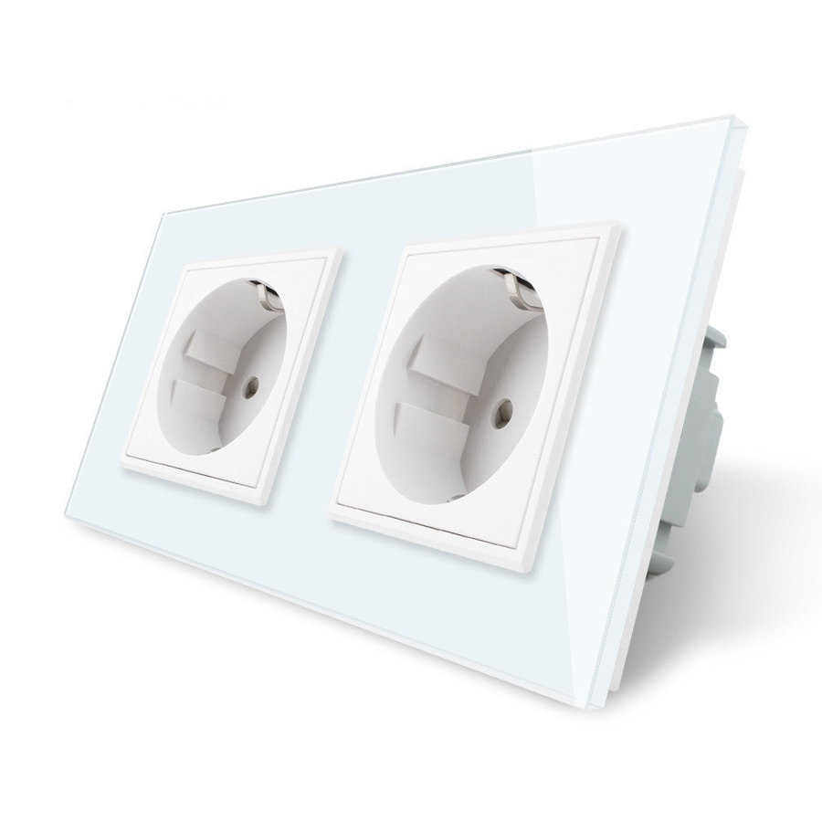 WG-71EU-61 ELECTRIC SOCKET MODULE 16A - 80mm - WHITE, WITH WHITE DOUBLE GLASS FRAME